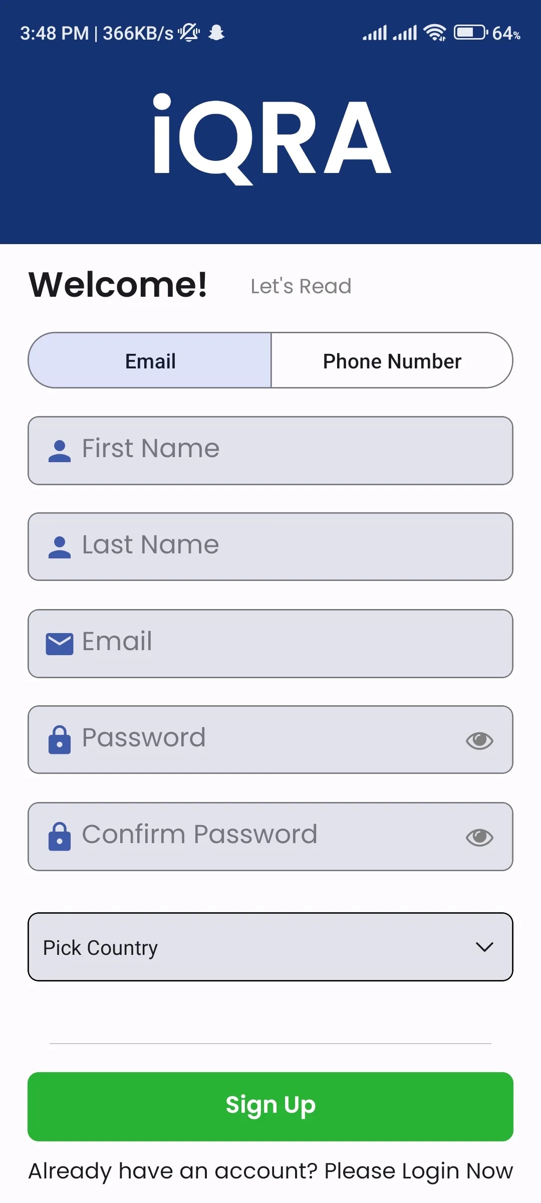 IQRA registration form for new readers